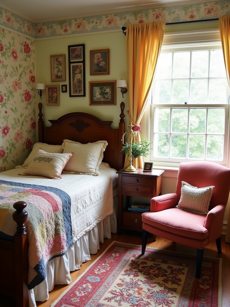 eclectic vintage bedroom patterns