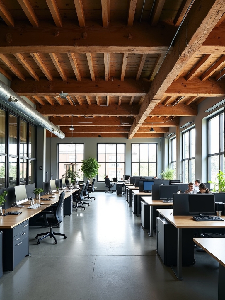 exposed beams enhance workspace aesthetics