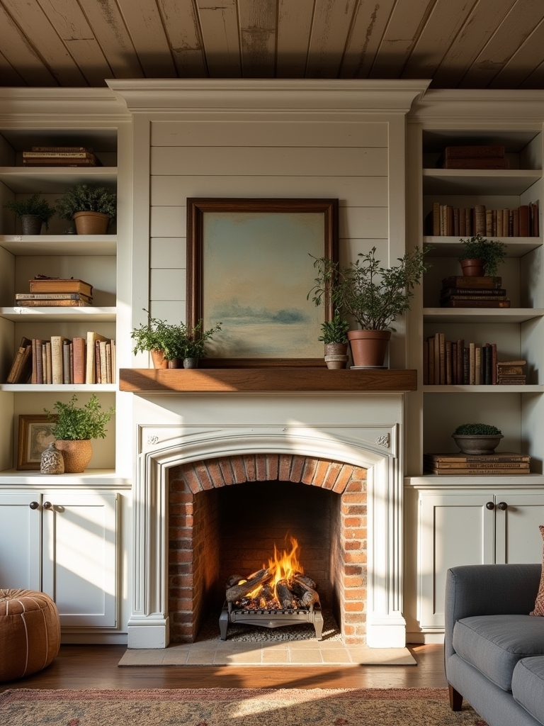 farmhouse bookshelf decorative arrangement