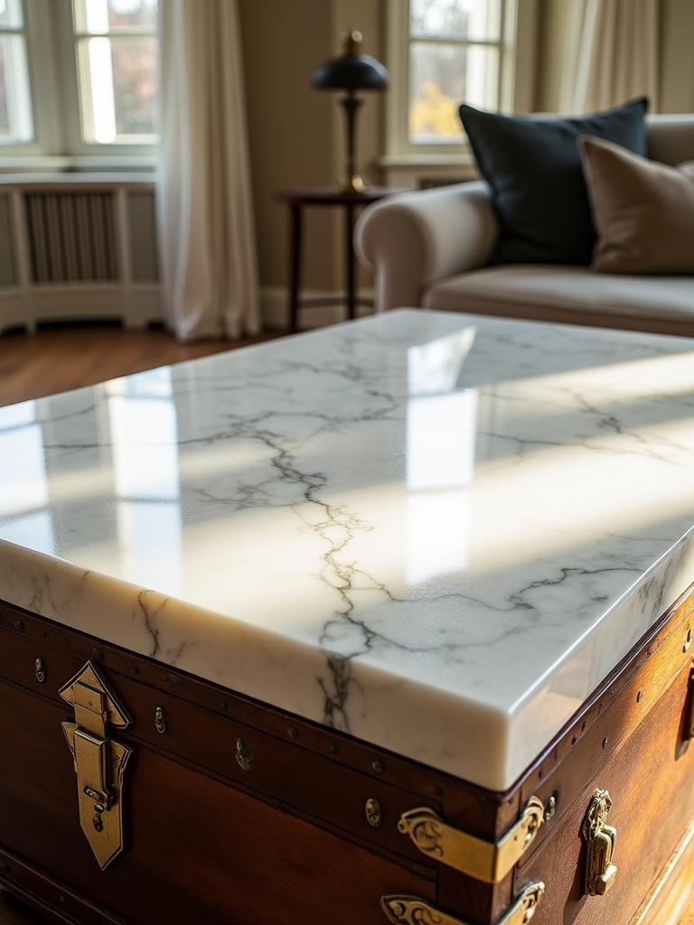 marble vintage trunk coffee table