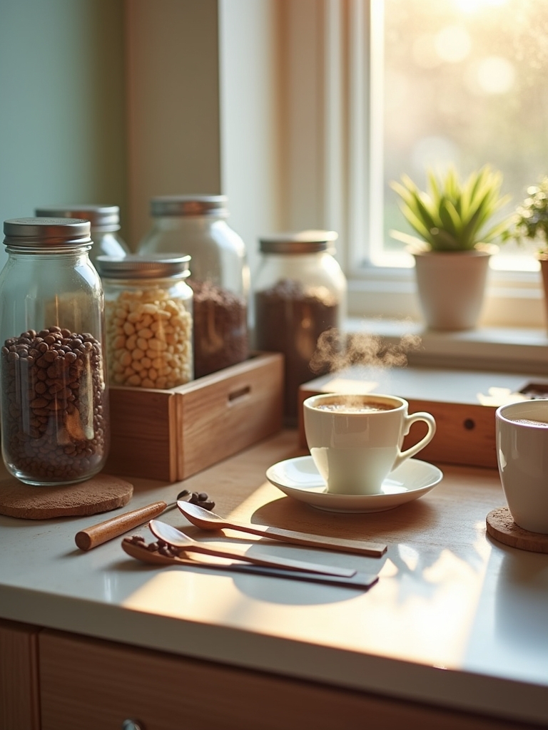 organized coffee bar supplies
