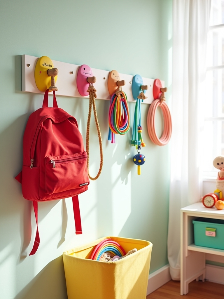 organized kids room hooks