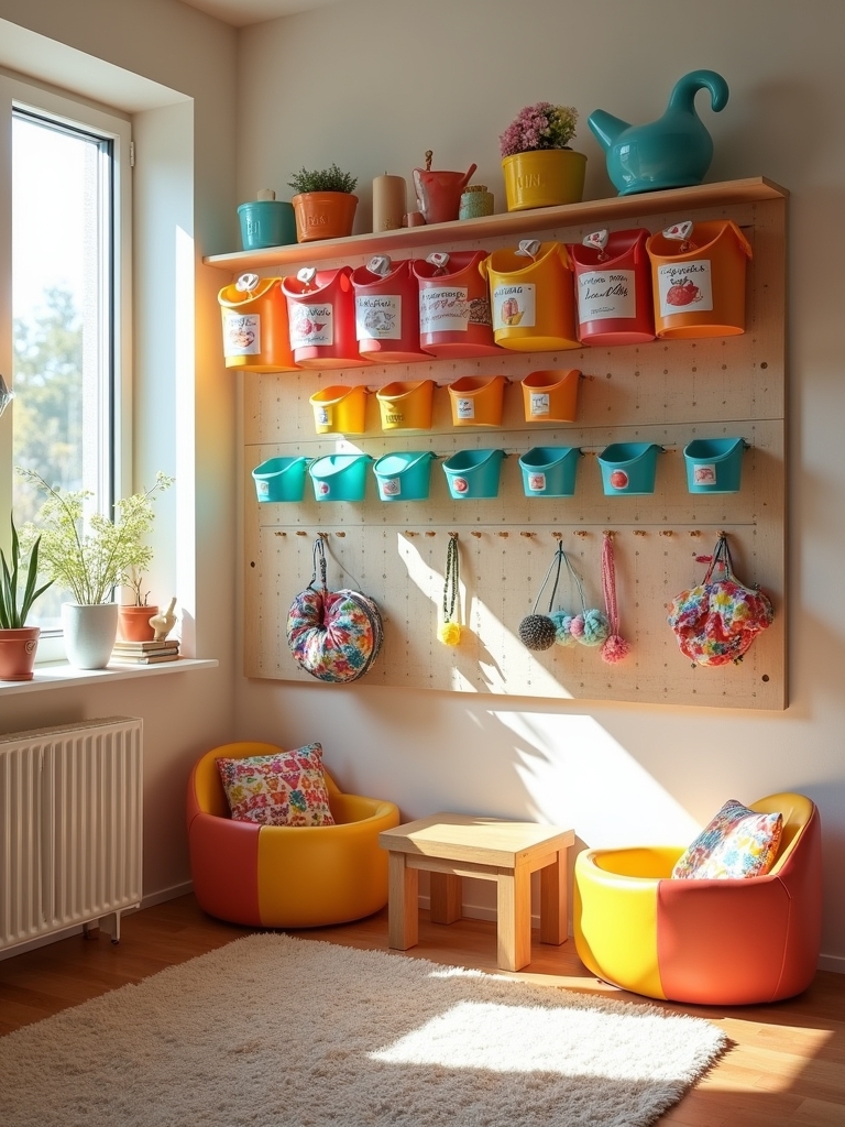 pegboard organization for playroom