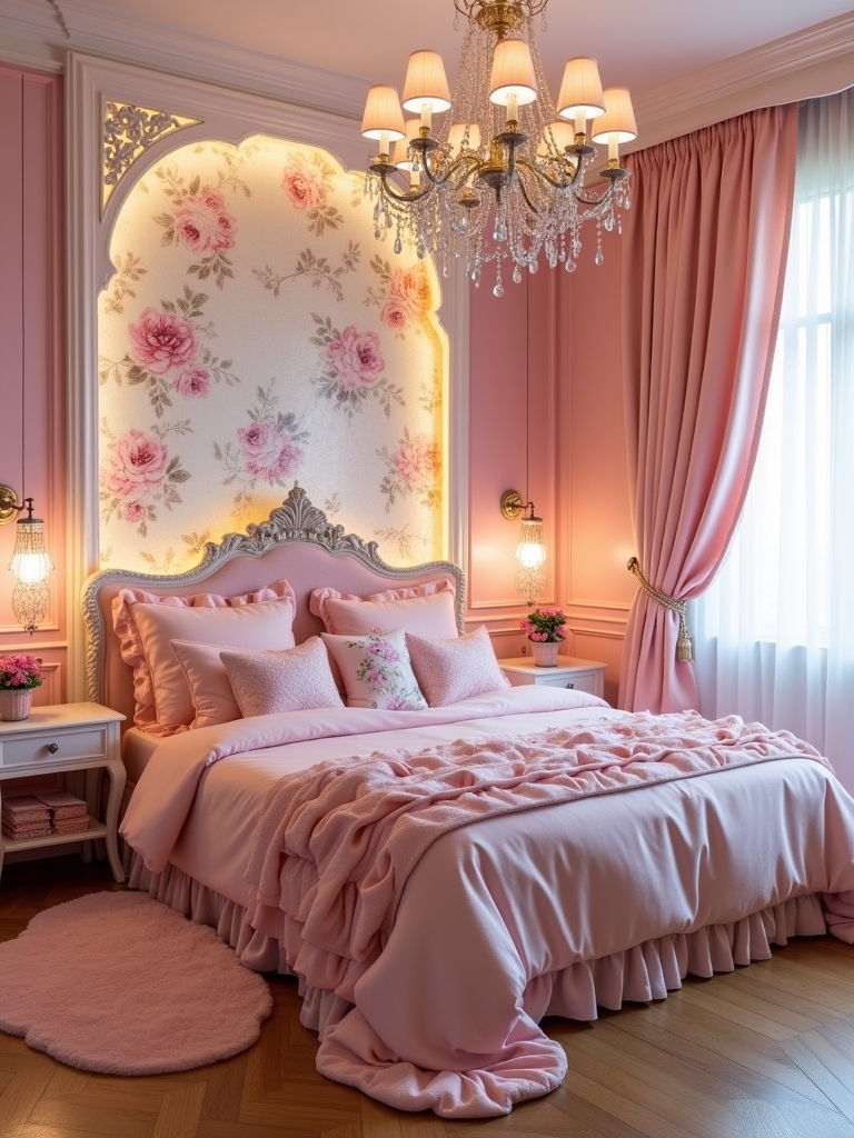 pink wallpaper accent walls