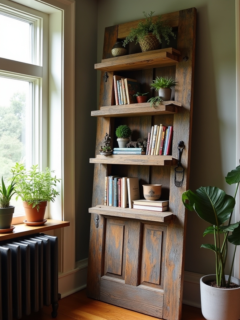 repurposed door bookshelf project