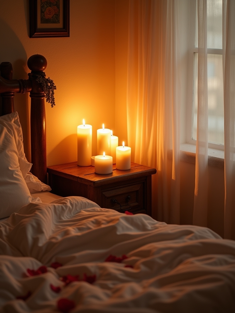 romantic candlelit bedroom ambiance