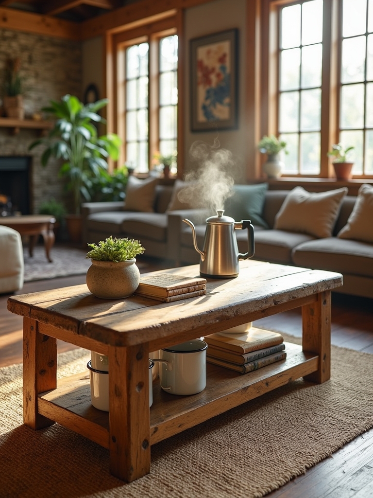 rustic ladder coffee table features