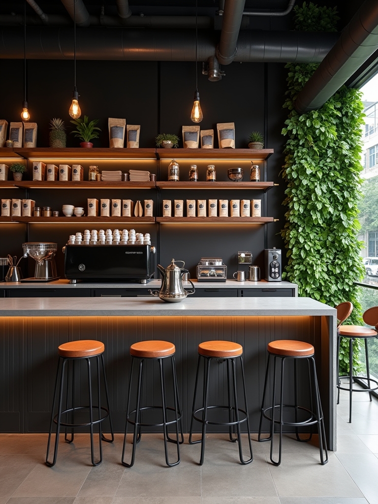 sleek industrial coffee bar