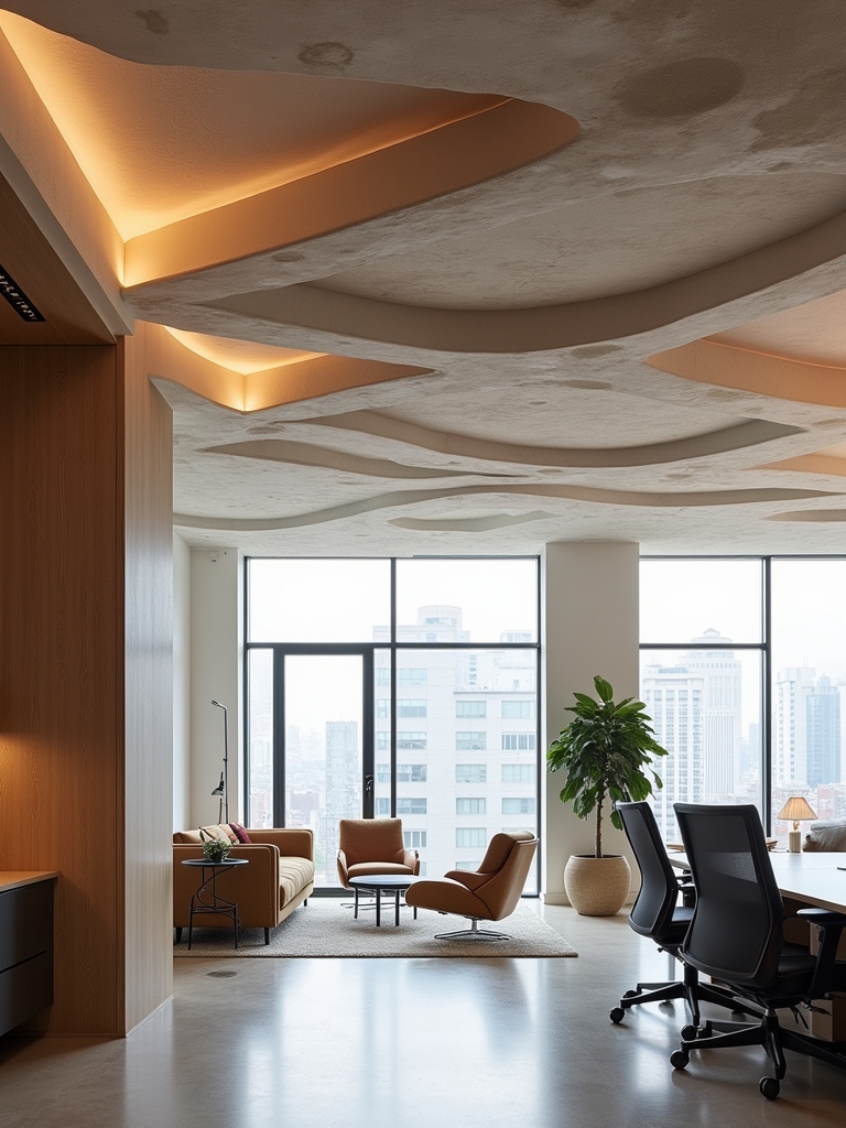 textured ceilings enhance workspace aesthetics