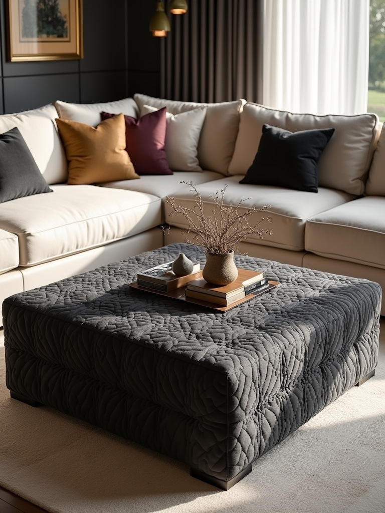 textured upholstered square table