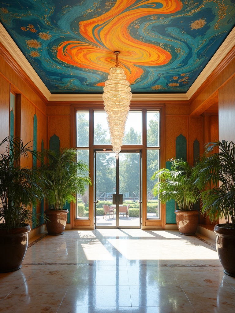vibrant lobby ceiling murals