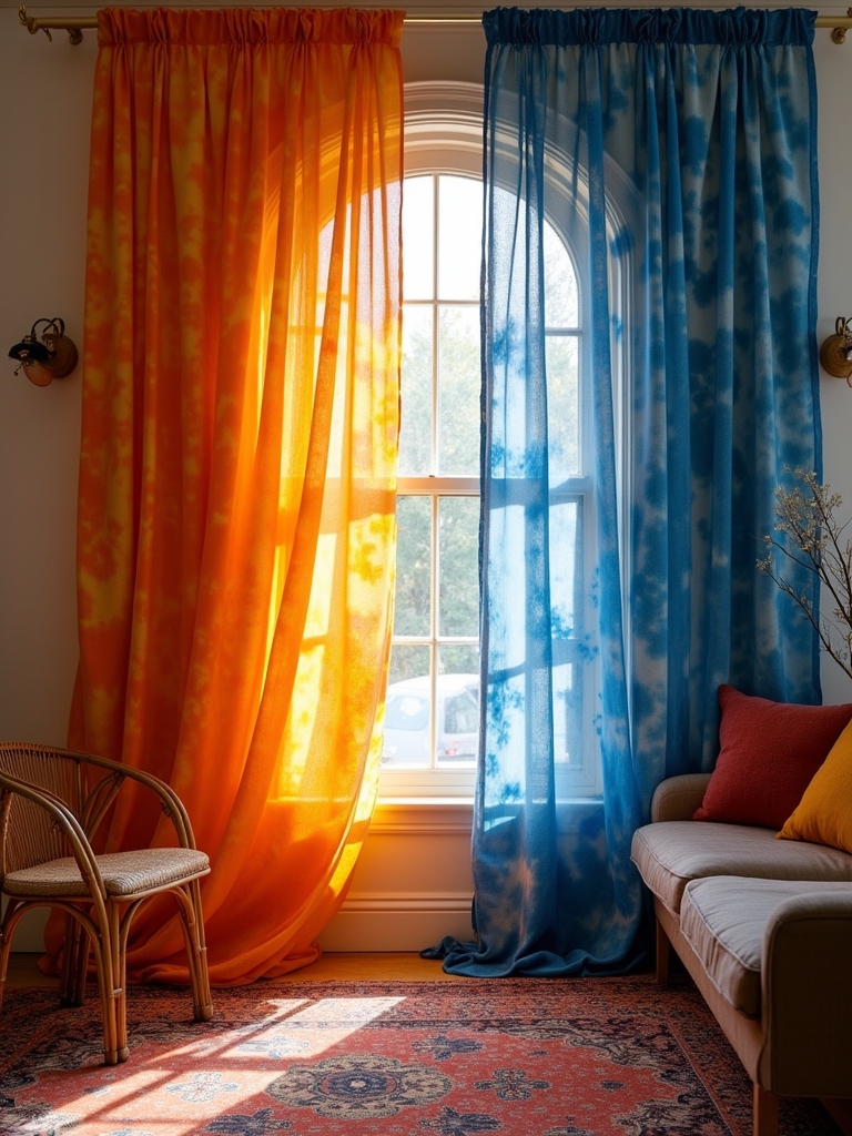 vibrant tie dye fabric drapes