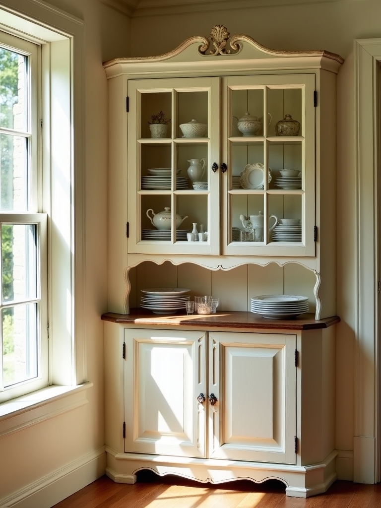 vintage corner hutch decor