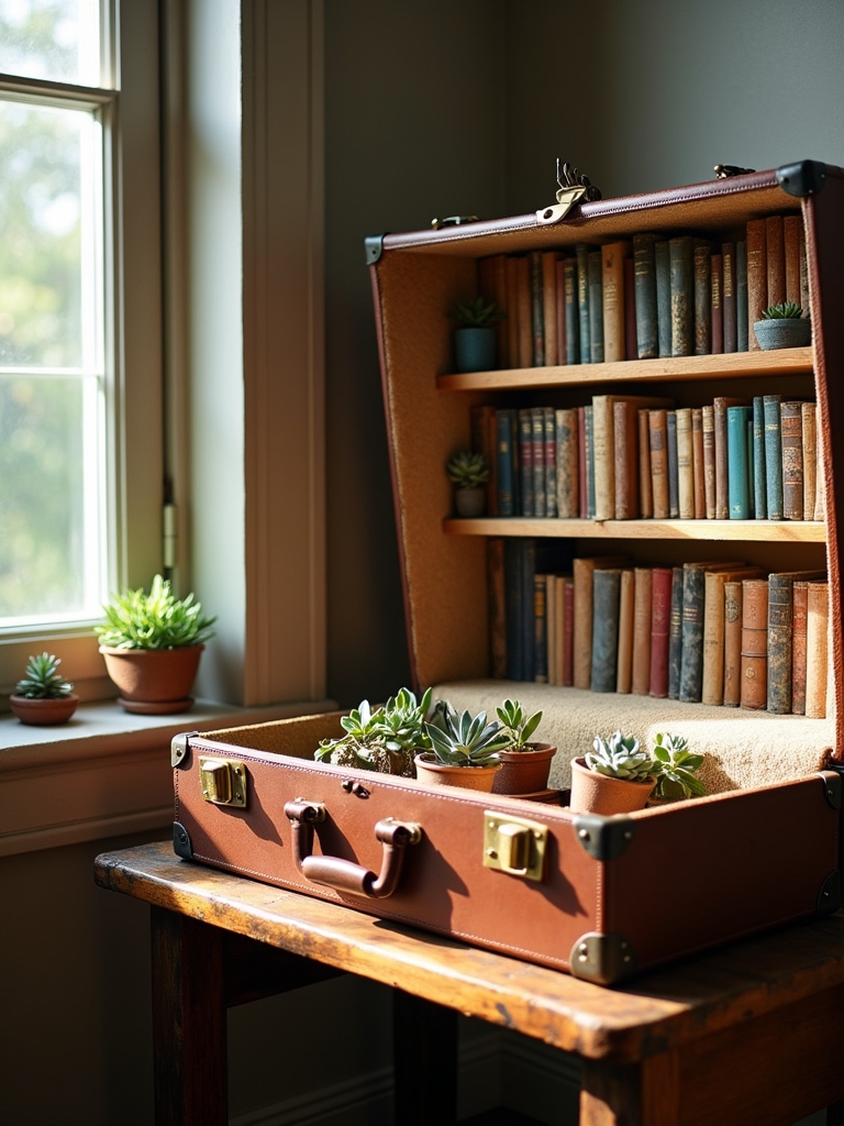 vintage suitcase bookshelf decor