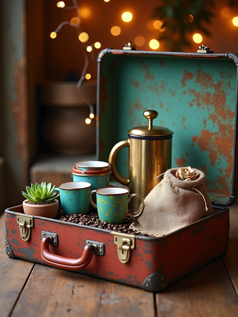 vintage suitcase coffee bar