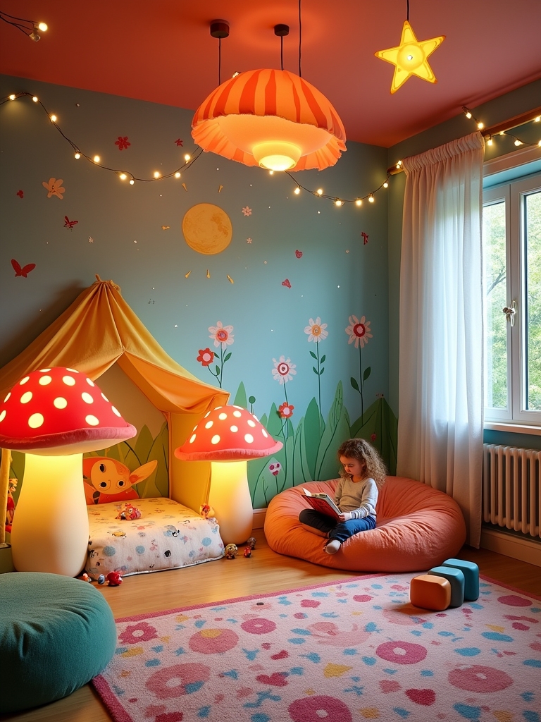whimsical lighting enhances playroom