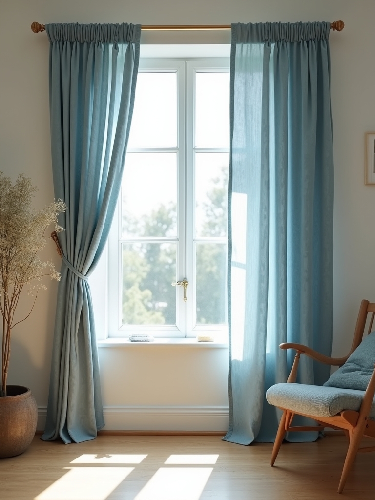 cozy dusty blue curtains