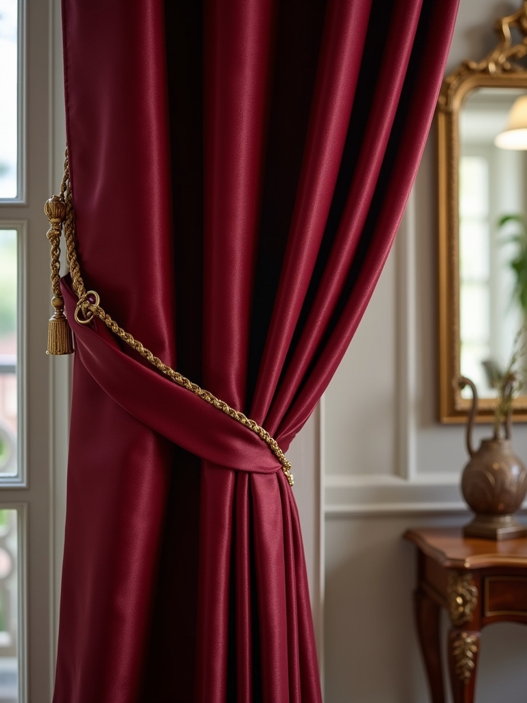 luxurious burgundy silk curtains