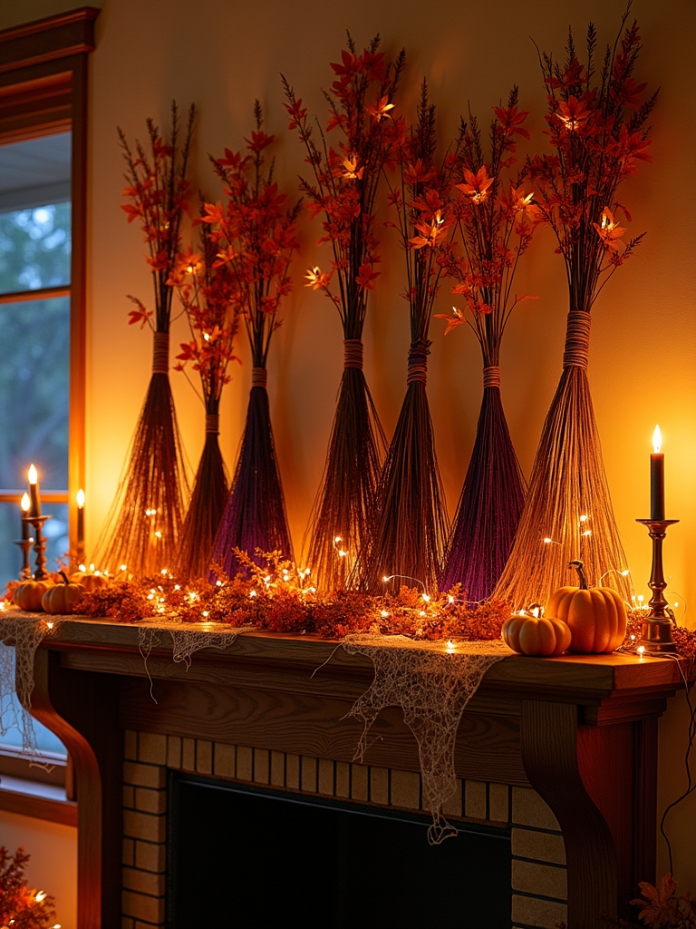 artistic halloween witch brooms