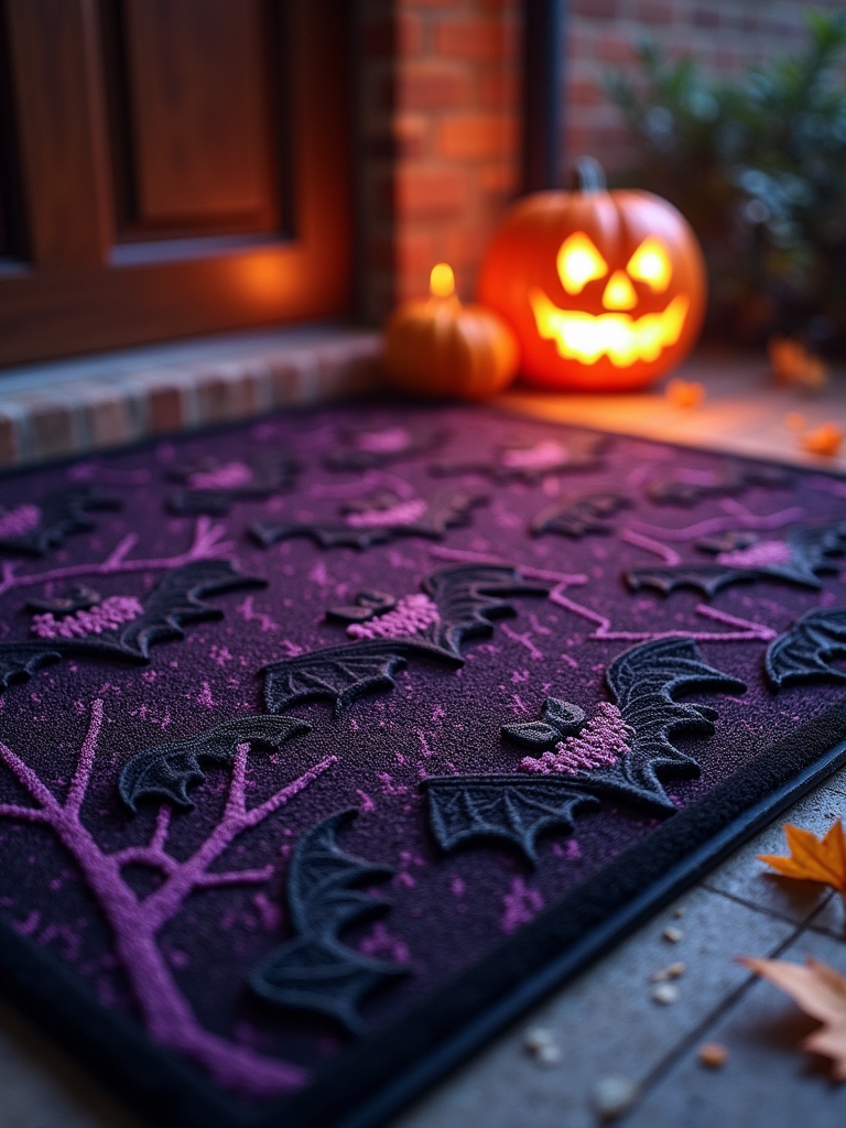 bat themed halloween door mat