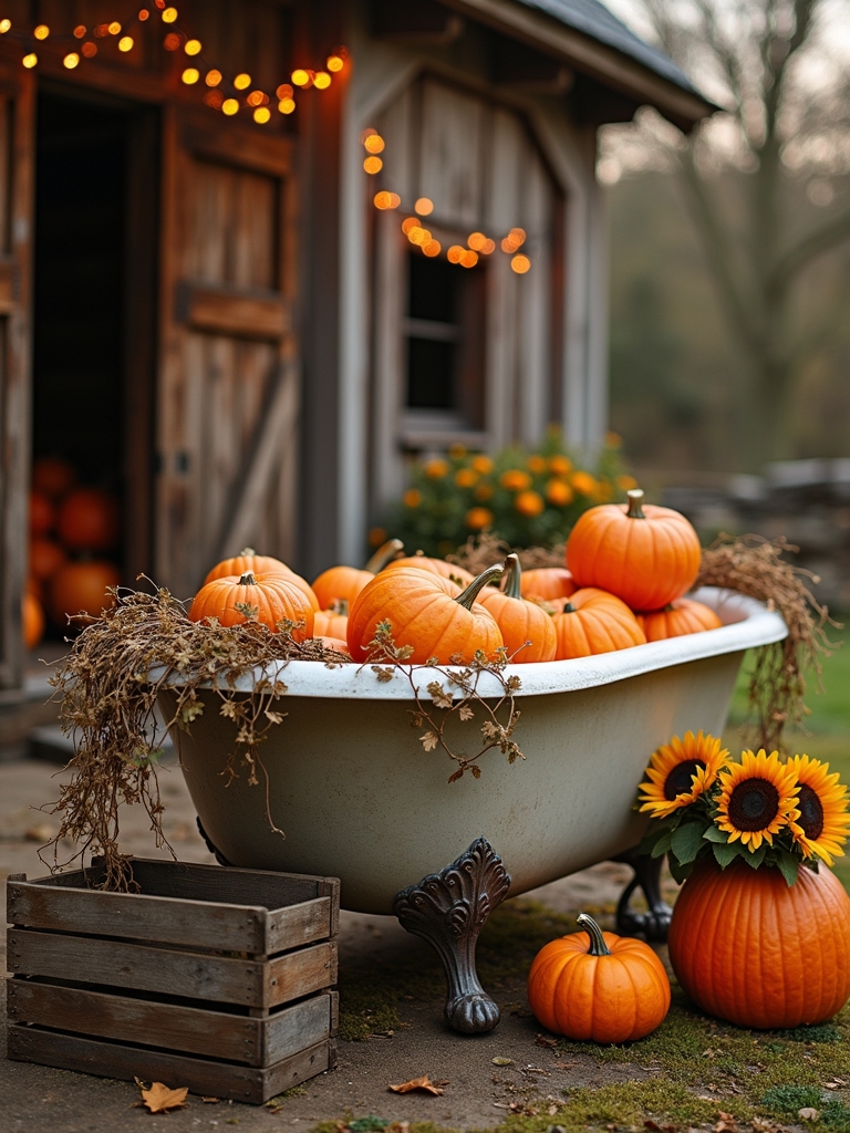 bathtub pumpkin halloween display