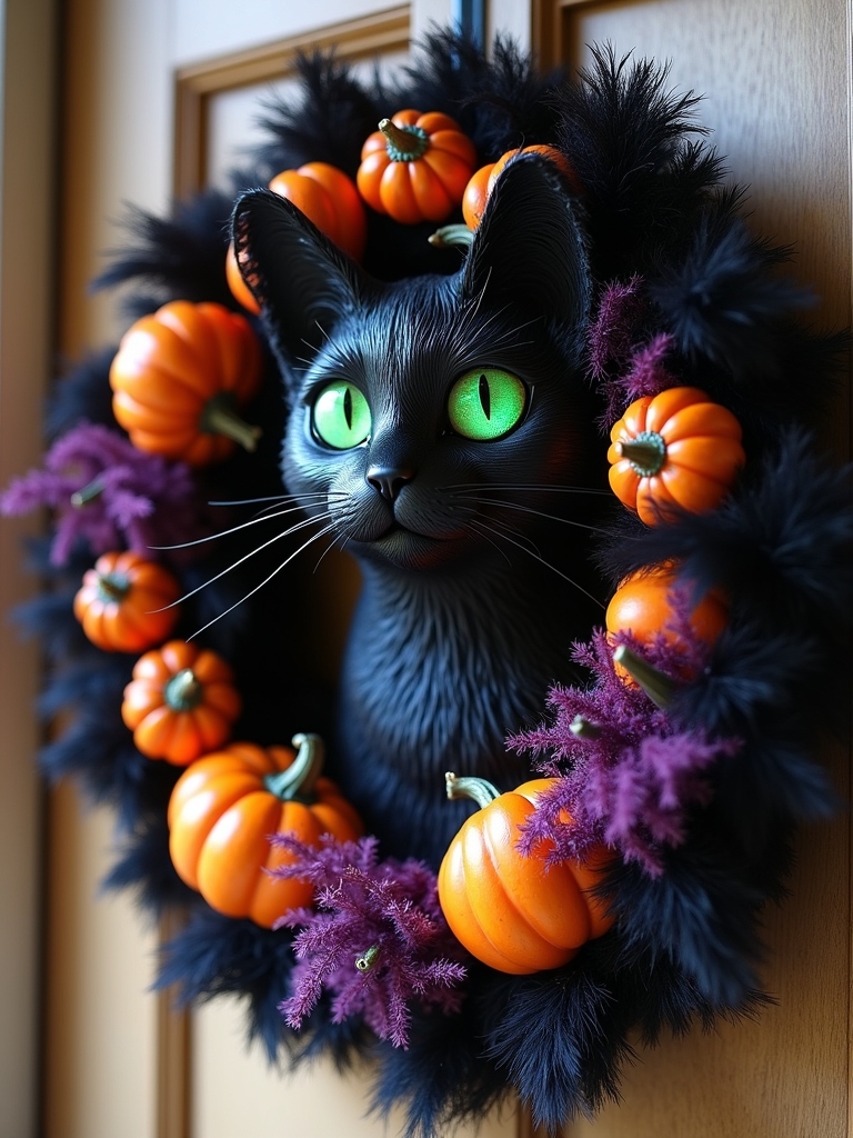black cat halloween wreath