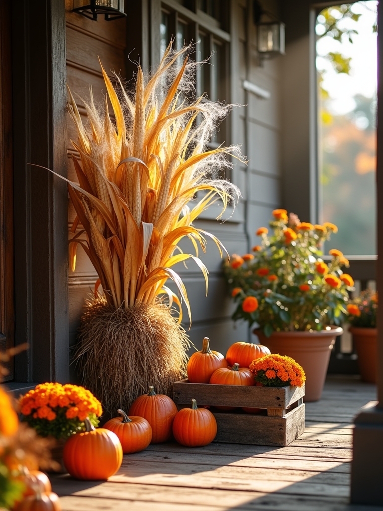 cobwebs cornstalks pumpkins lights