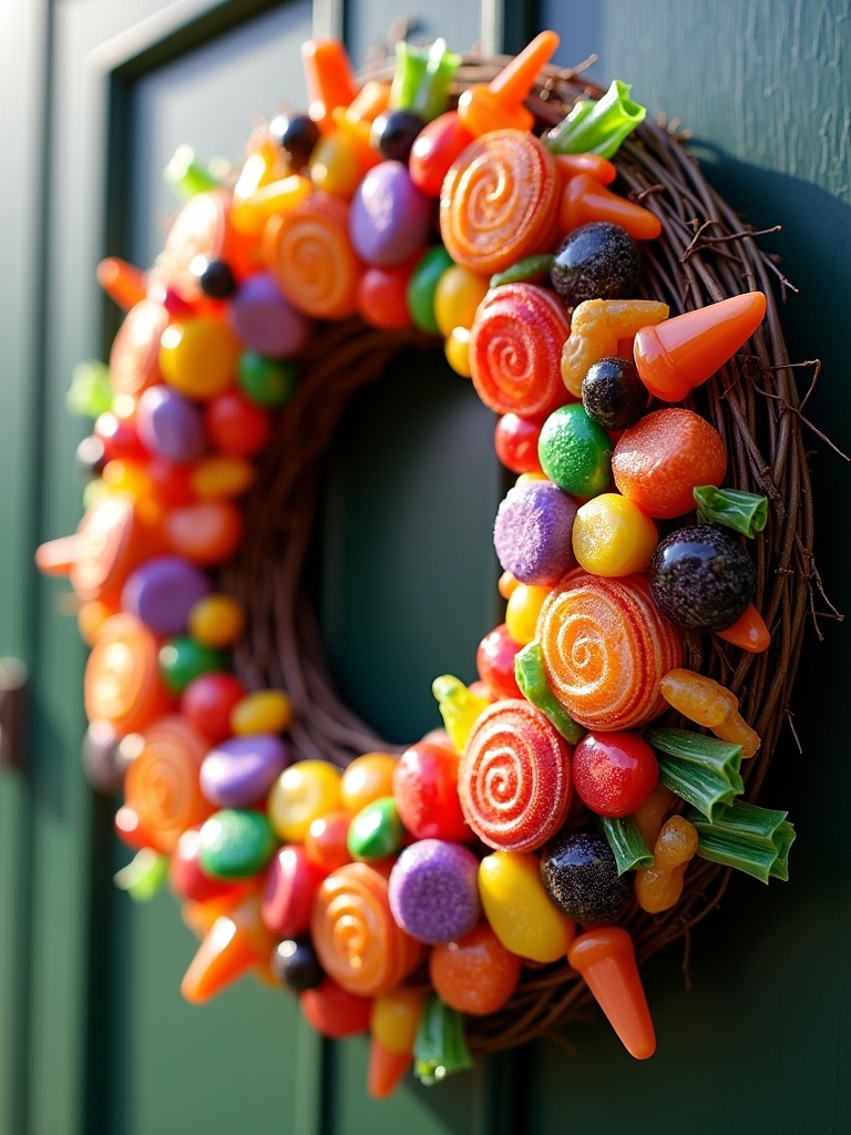 colorful halloween candy wreath