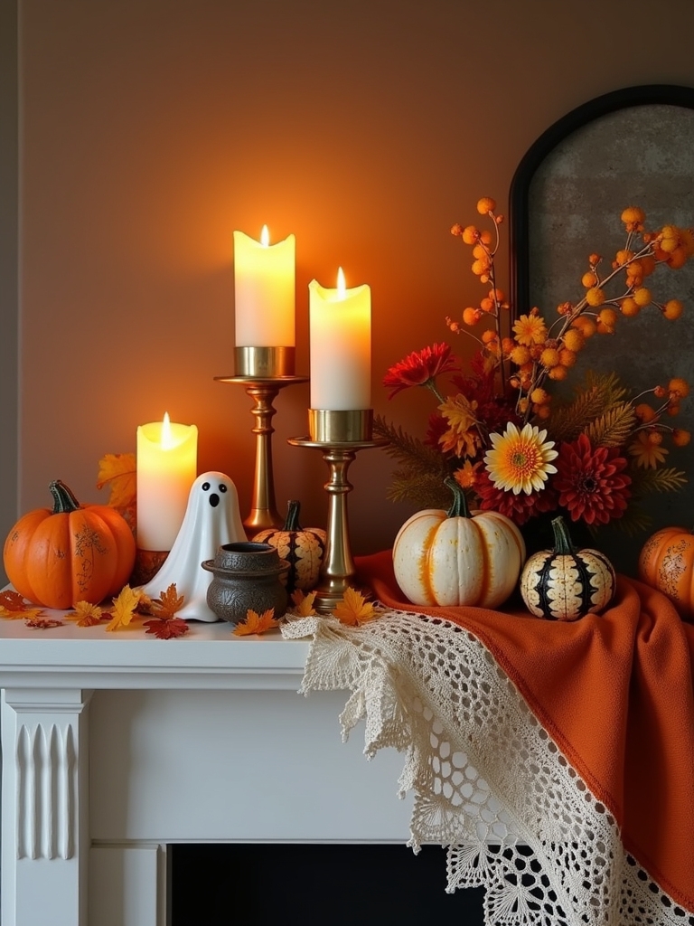 cozy halloween mantel decor
