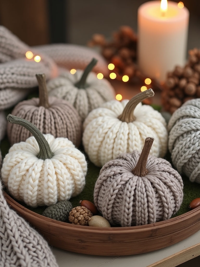 cozy knit pumpkin decor