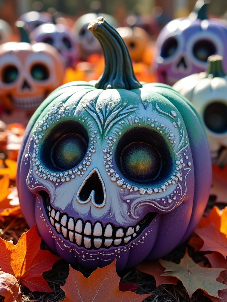 creative painted skull pumpkins