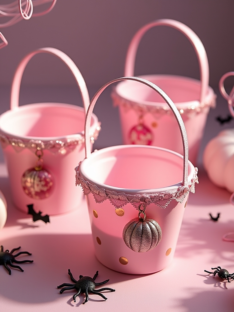 decorative pink halloween buckets