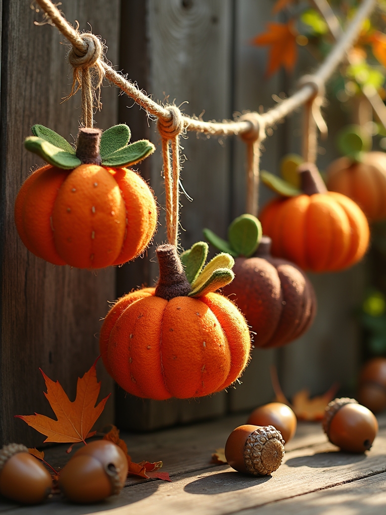 felt pumpkin garland crafting