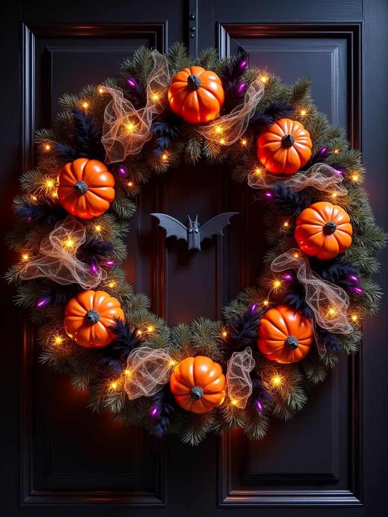 festive halloween lights wreath