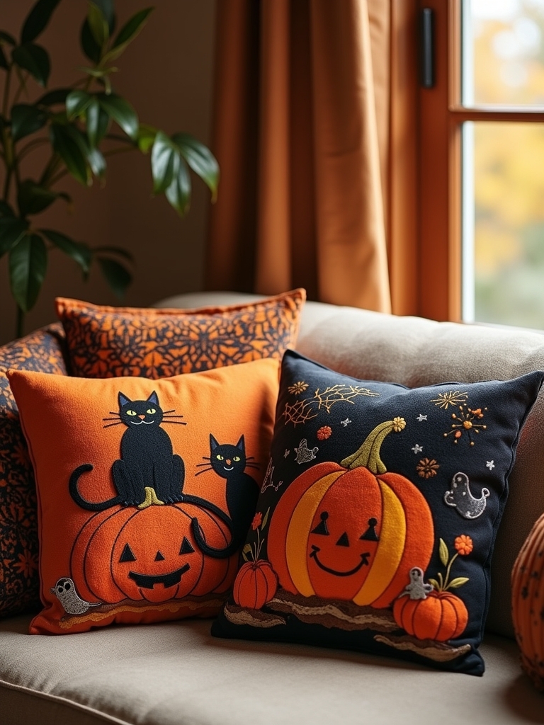 festive halloween throw pillows