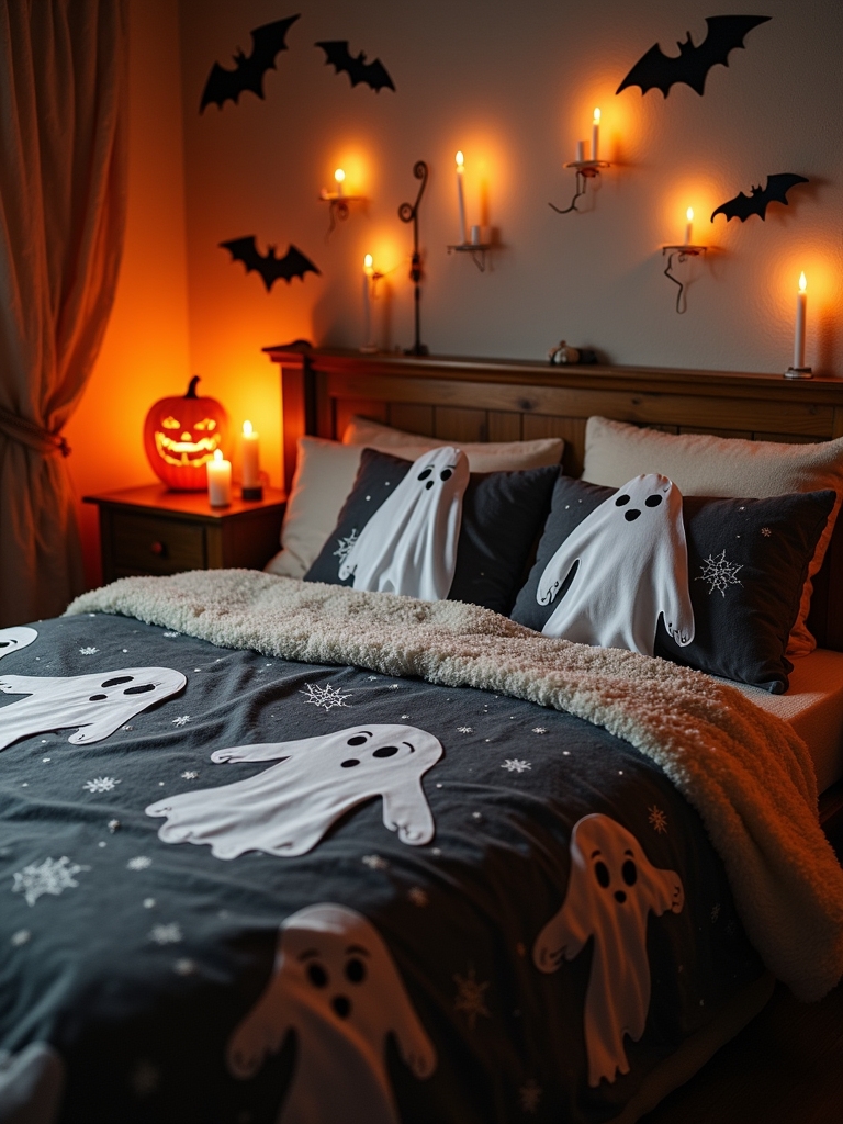 ghost themed halloween bedspread decor