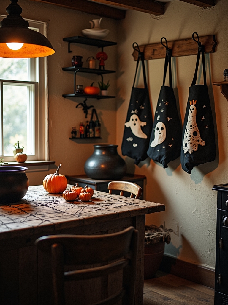 ghostly halloween kitchen aprons