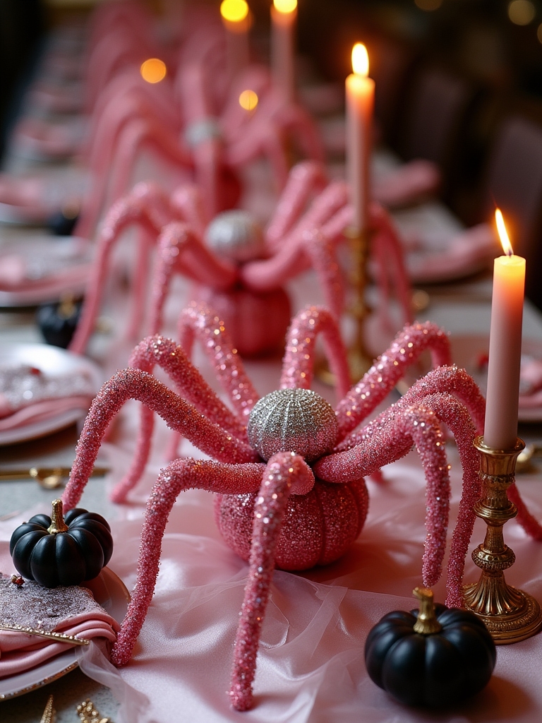 glamorous pink spider centerpieces