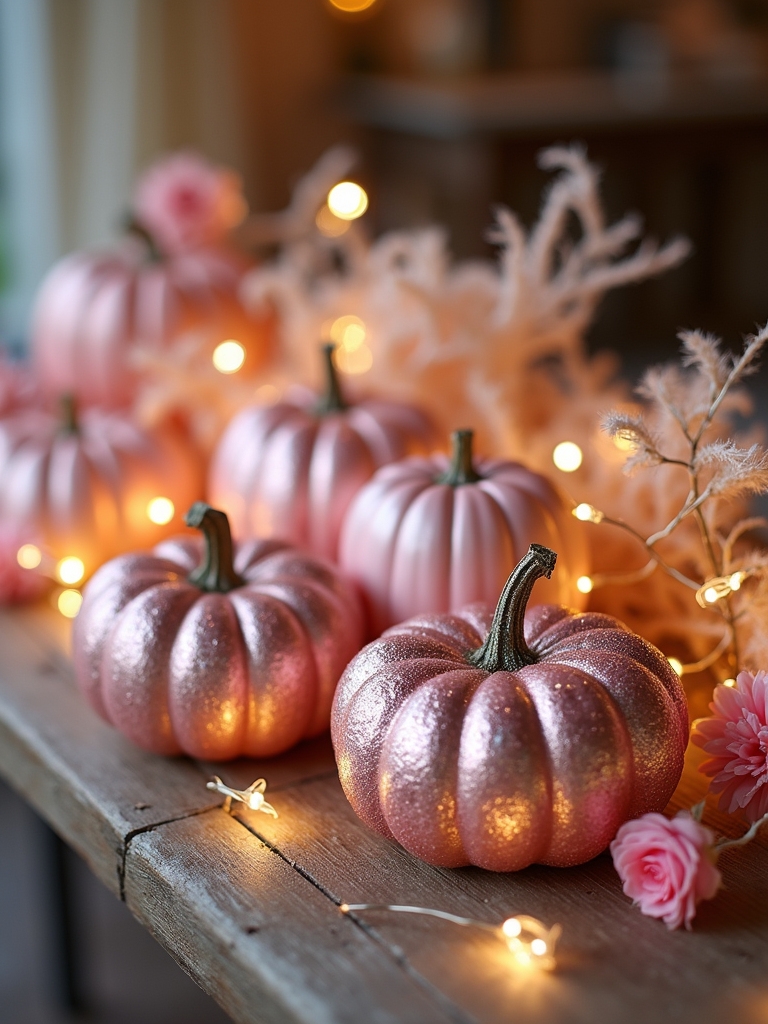 glittered pink pumpkin decor