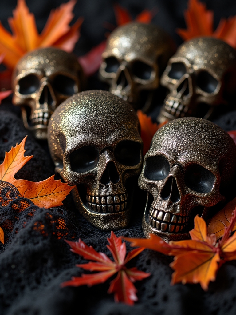 glittery skull halloween decor