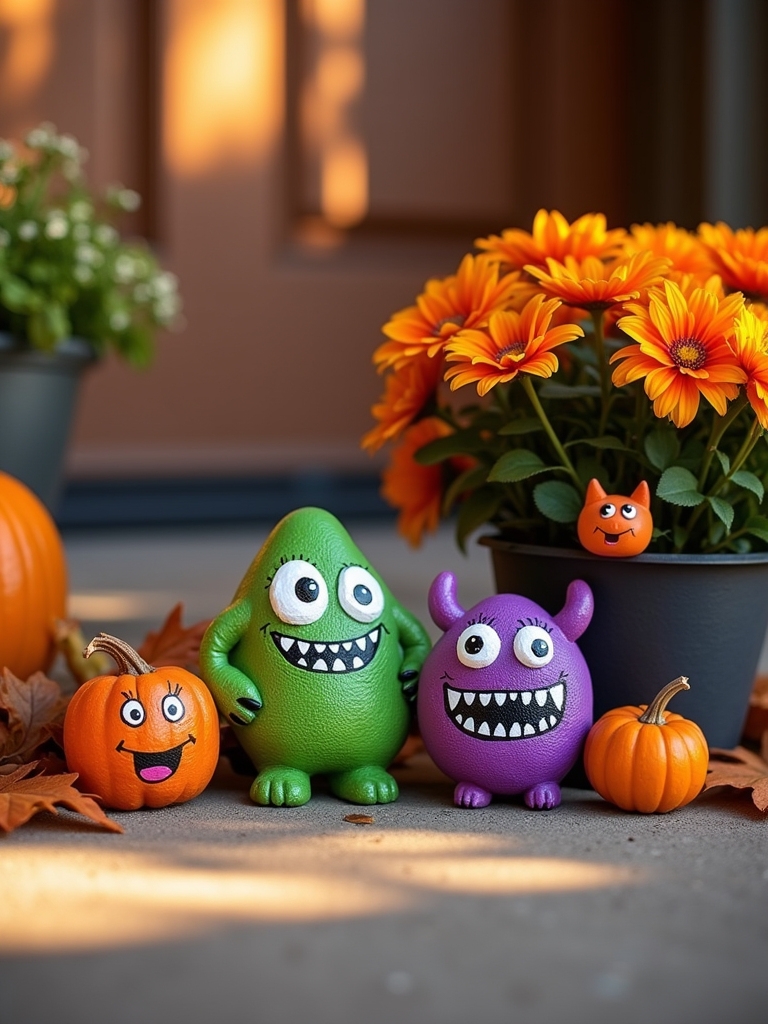 painted rock halloween monsters