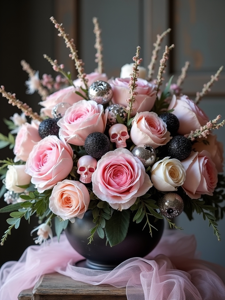 pink floral halloween decor