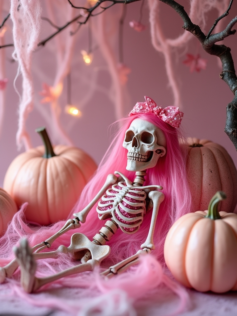 pink skeleton halloween decor