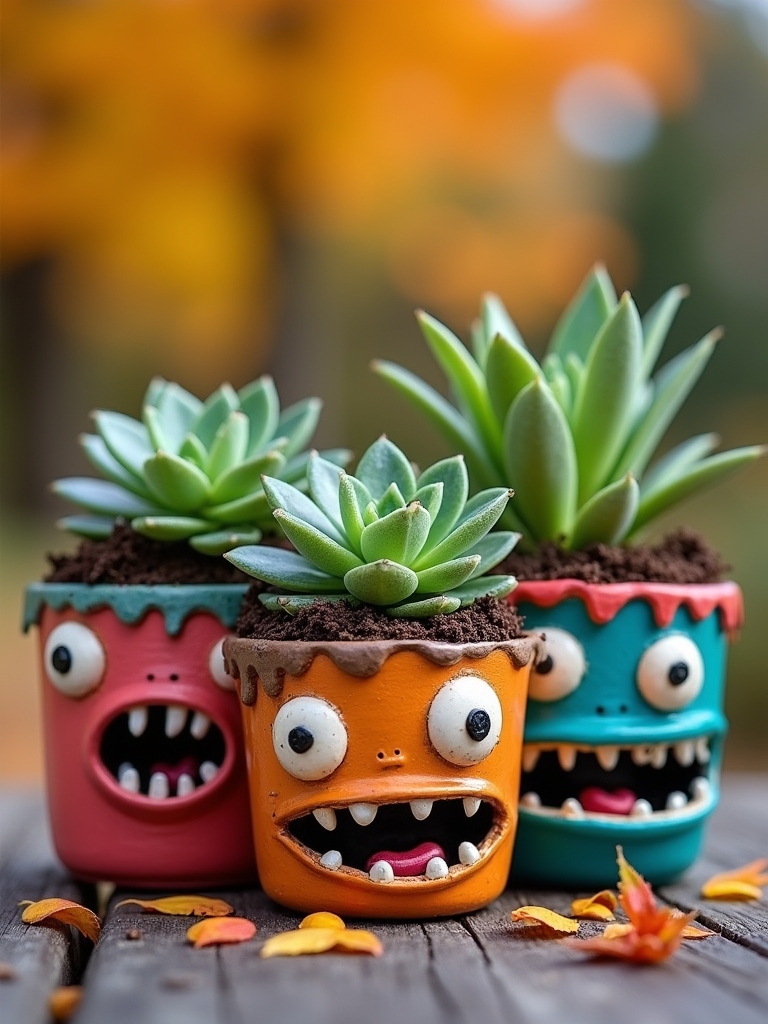 playful monster face pots