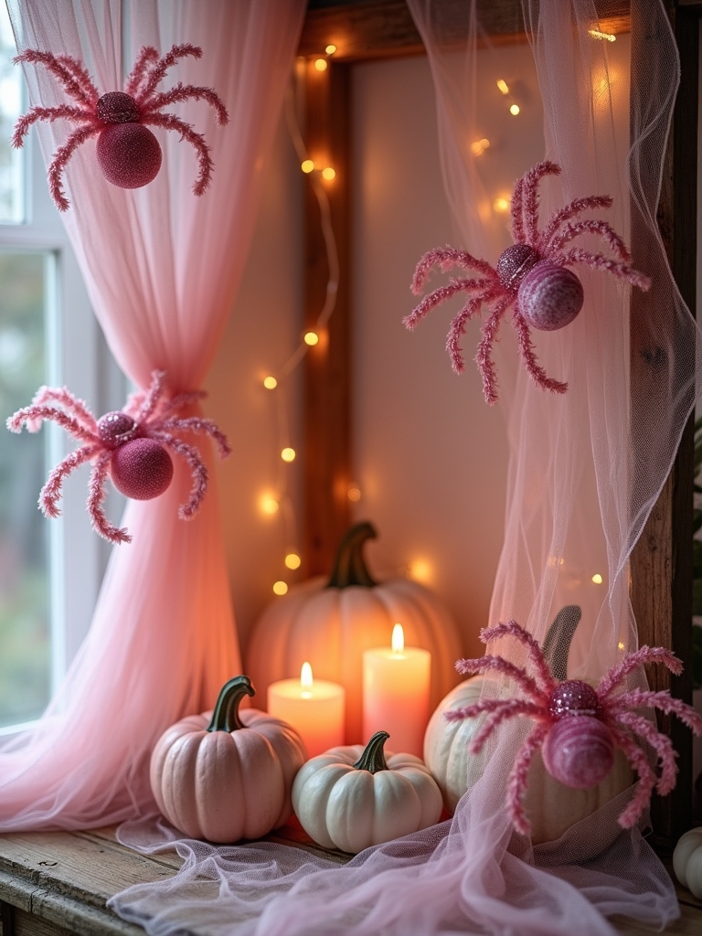 playful pink spider decorations