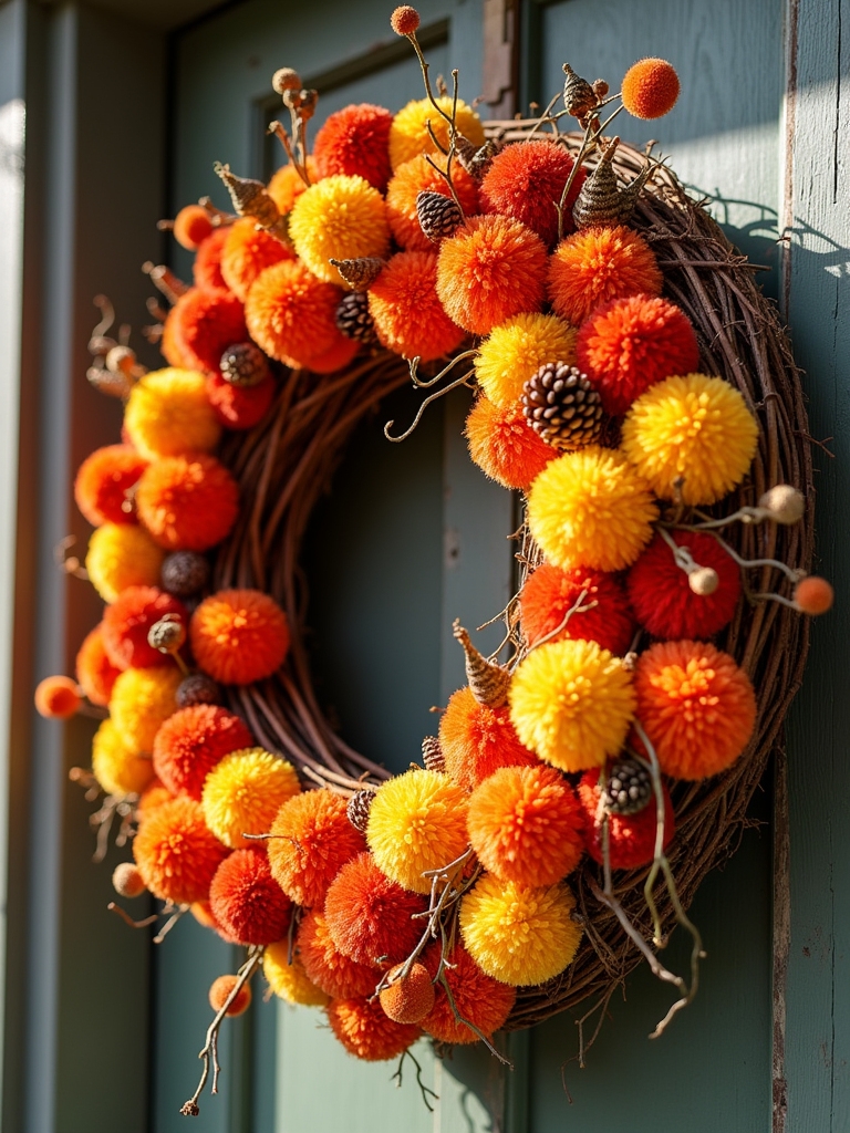 pom pom pumpkin wreath craft