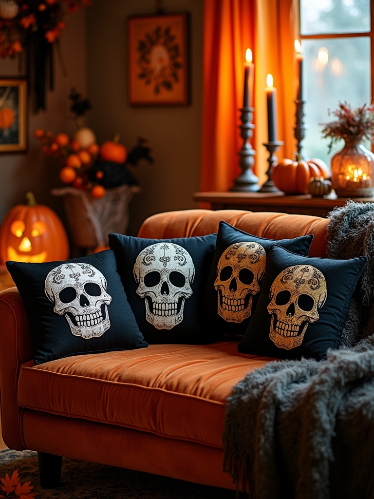 skull themed decorative throw pillows