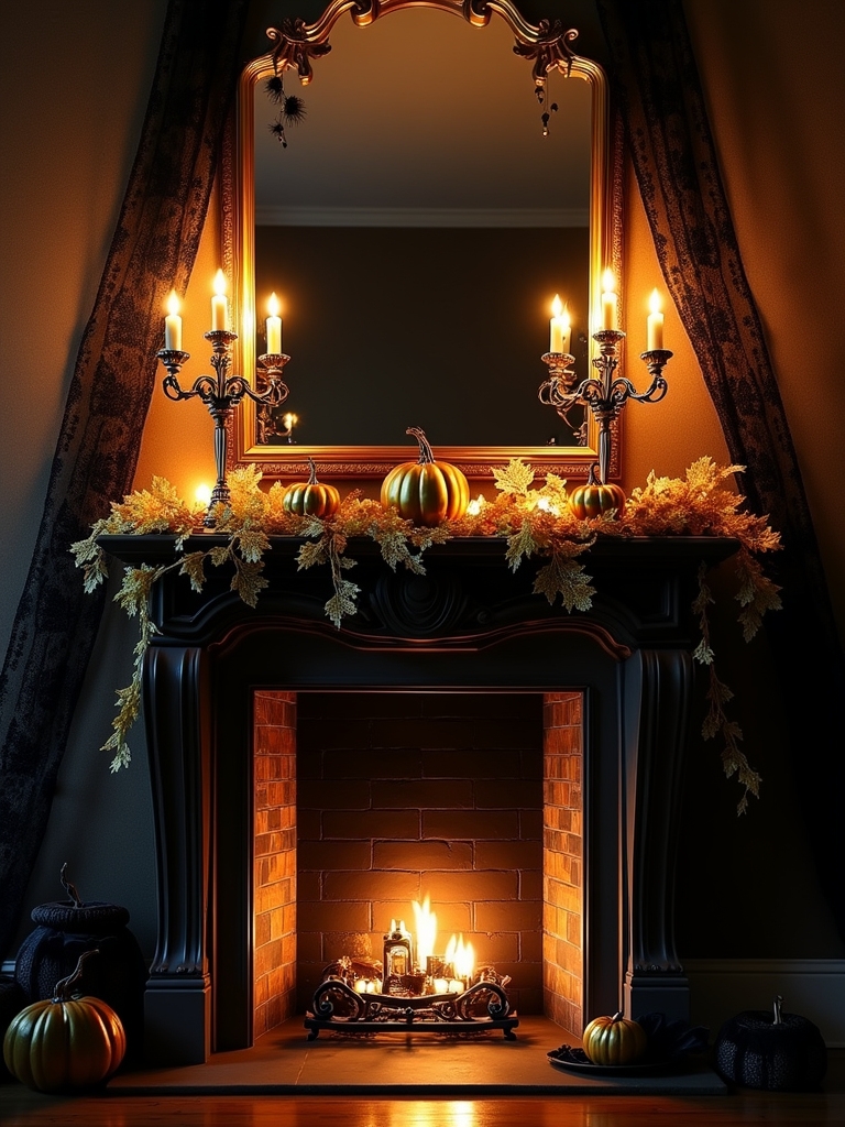 sophisticated halloween fireplace decor