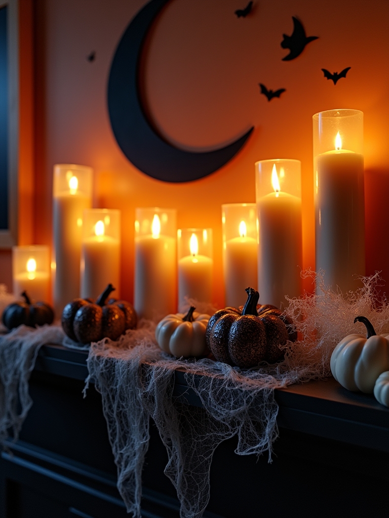 spooky candle mantel display