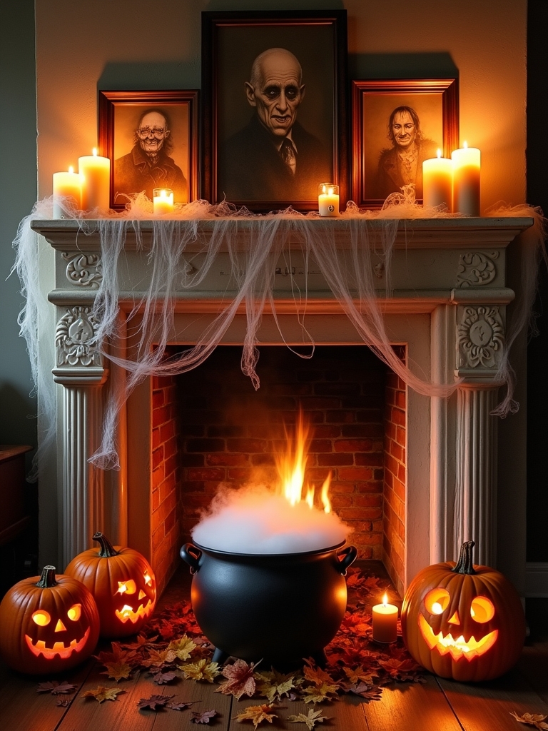 spooky fireplace photo decorations